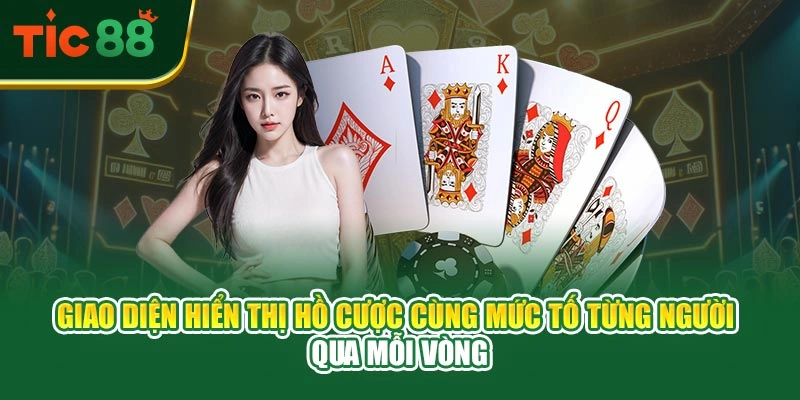 Giao diện hiển thị hồ cược cùng mức tố từng người qua mỗi vòng